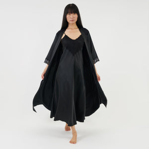 long satin dressing gown with elbow length sleeves